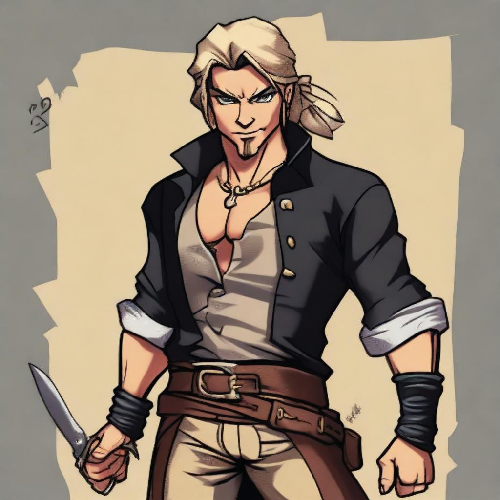 A swashbuckler rogue in a cartoon art style