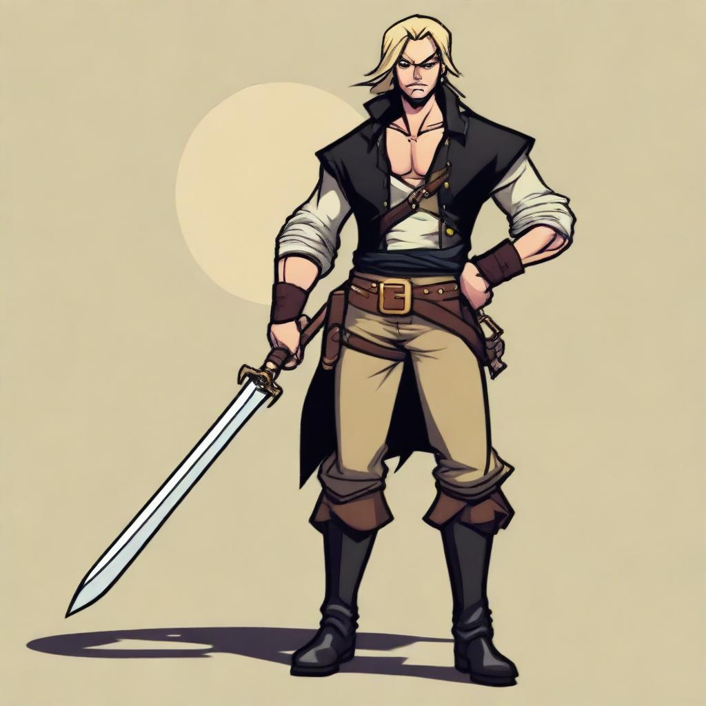 A swashbuckler rogue in a cartoon art style