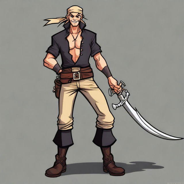 A swashbuckler rogue in a cartoon art style