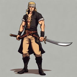 A swashbuckler rogue in a cartoon art style