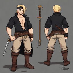 A swashbuckler rogue in a cartoon art style