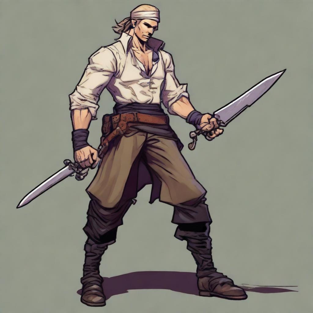 A swashbuckler rogue in a Dungeons and Dragons art style