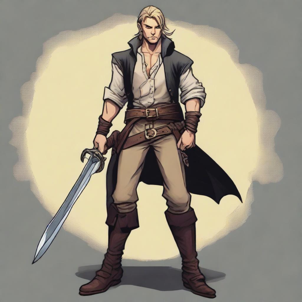 A swashbuckler rogue in a Dungeons and Dragons art style