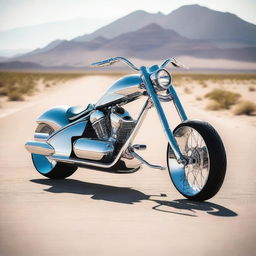 A chrome speeder bike chopper with sleek, futuristic design