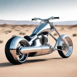 A chrome speeder bike chopper with sleek, futuristic design