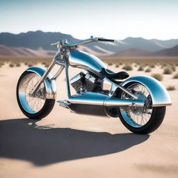 A chrome speeder bike chopper with a sleek, futuristic design