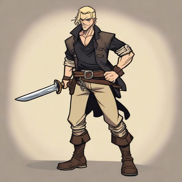 A swashbuckler rogue in a Dungeons and Dragons cartoon art style