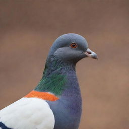 A realistic pigeon, subtly infused with the rich tricolors of the Indian flag: a hint of saffron on its head, a wash of white across the body, and a touch of green at the tail, with a small navy blue Ashoka Chakra nestled in its plumage.