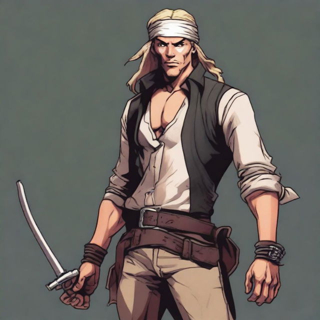 A swashbuckler in a Dungeons and Dragons art style