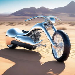 A chrome speeder bike chopper with a go-cart seat, combining elements of futuristic design and classic go-cart style