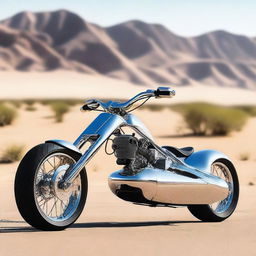 A chrome speeder bike chopper with a go-cart seat, blending futuristic design with classic go-cart aesthetics