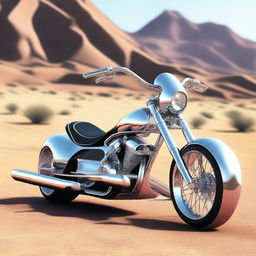 A chrome speeder bike chopper with a go-cart seat, featuring a blend of futuristic design and classic go-cart aesthetics