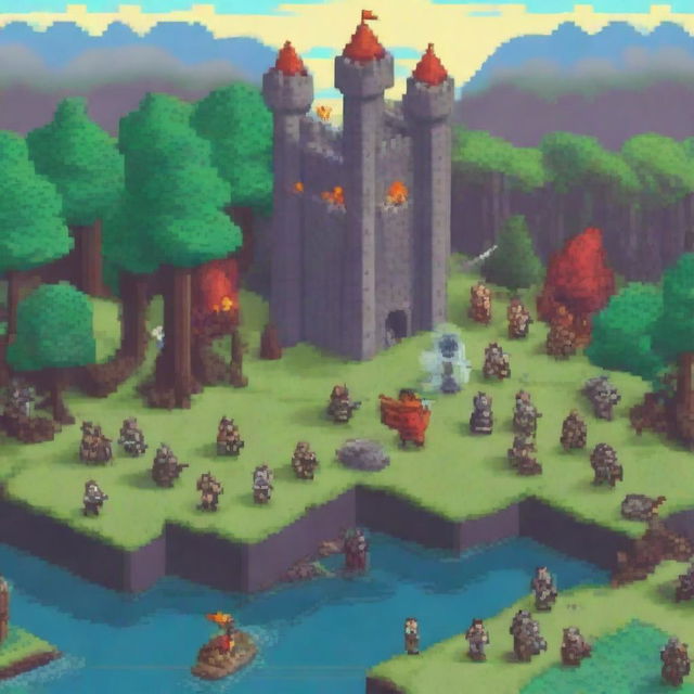 An intense battle scene depicted in 8-bit pixel art style