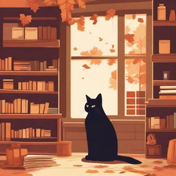 A cozy small town bookstore with a fall vibe