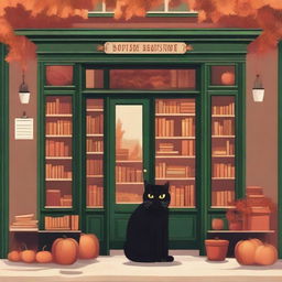 A cozy small town bookstore with a fall vibe