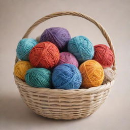 A beautifully woven basket filled with a variety of multicolored yarns against a neutral background.