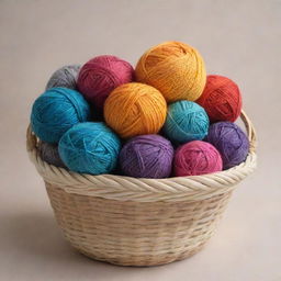 A beautifully woven basket filled with a variety of multicolored yarns against a neutral background.