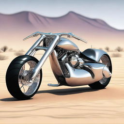 A chrome speeder bike chopper with an enclosed cockpit and wide tires