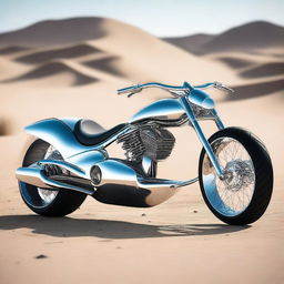 A chrome speeder bike chopper with an enclosed cockpit and wide tires