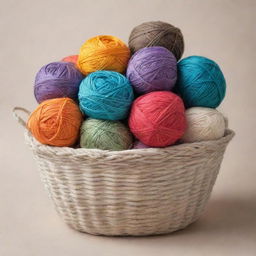 A beautifully woven basket filled with a variety of multicolored yarns against a neutral background.