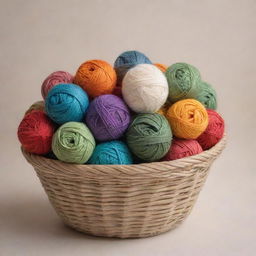 A beautifully woven basket filled with a variety of multicolored yarns against a neutral background.