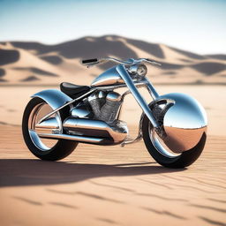 A chrome speeder bike chopper with an enclosed cockpit and wide car tires