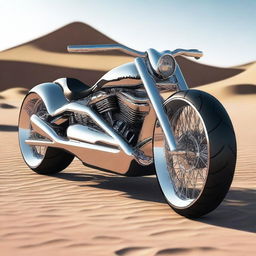 A chrome speeder bike chopper with an enclosed cockpit and wide car tires