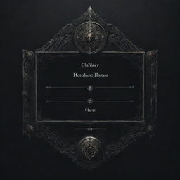 A dark and atmospheric souls-like UI banner for text, incorporating a button with high detail and gothic embellishments.