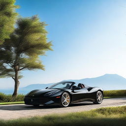 A high-resolution image of a luxury black Ferrari car