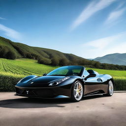 A high-resolution image of a luxury black Ferrari car