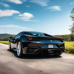 A high-resolution image of a luxury black Ferrari car