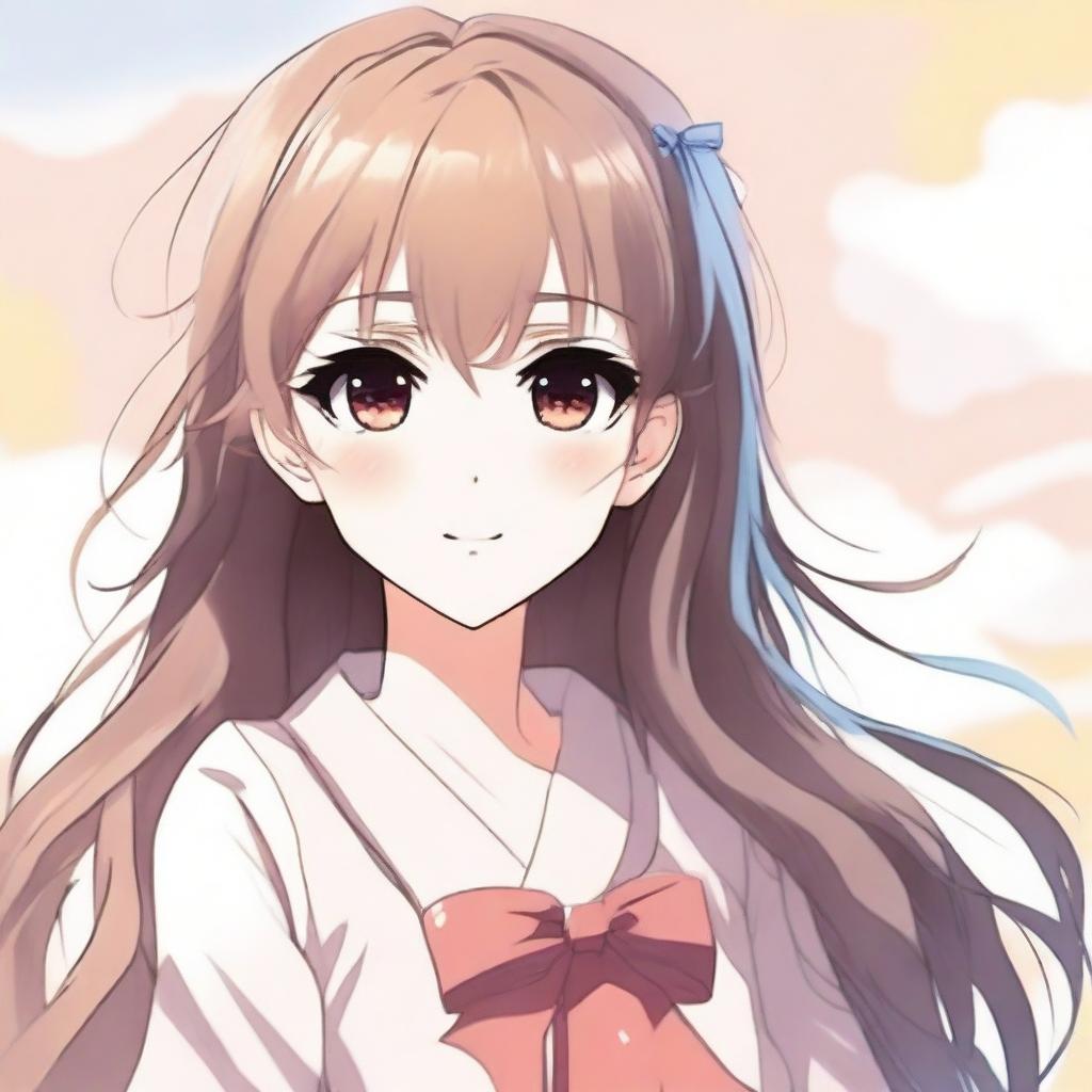 Create an image of a beautiful anime-style waifu with long flowing hair, big expressive eyes, and a gentle smile