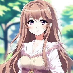 Create an image of a beautiful anime-style waifu with long flowing hair, big expressive eyes, and a gentle smile