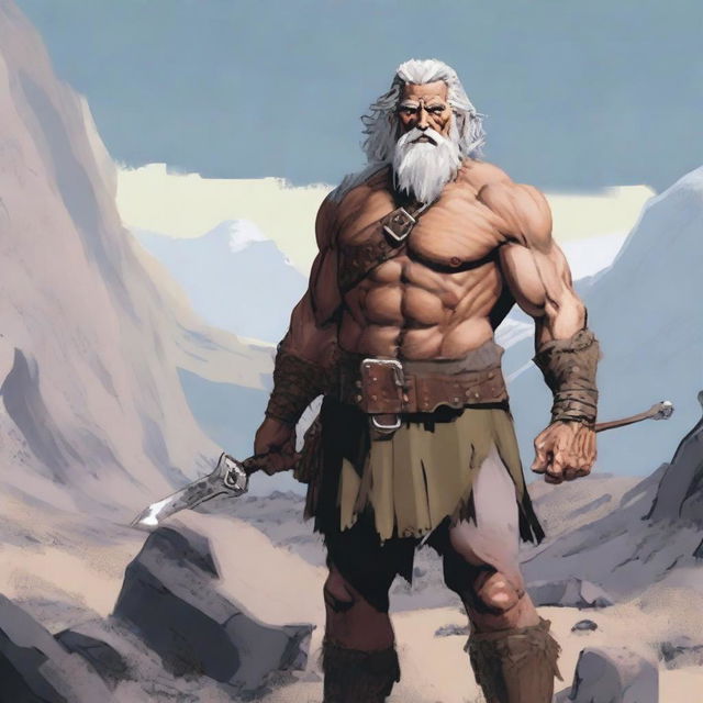 An old, gray-haired barbarian who looks malnourished, trying to reminisce about his glory days as an adventurer