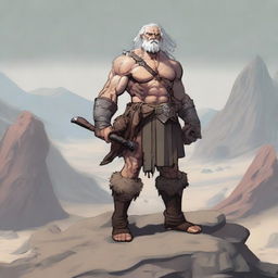 An old, gray-haired barbarian who looks malnourished, trying to reminisce about his glory days as an adventurer