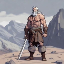 An old, gray-haired barbarian who looks malnourished, trying to reminisce about his glory days as an adventurer