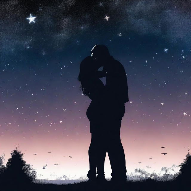 A couple kissing under the night sky