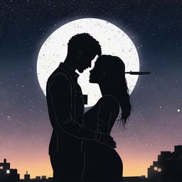 A couple kissing under the night sky