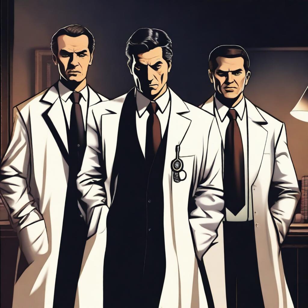 A dramatic scene featuring a doctor and a mafia couple