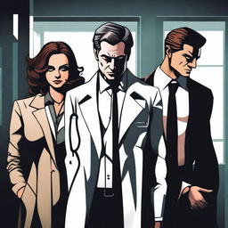 A dramatic scene featuring a doctor and a mafia couple