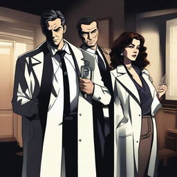 A dramatic scene featuring a doctor and a mafia couple