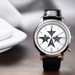 Design a stylish wristwatch featuring three stars on the face and the brand name 'Aguila'