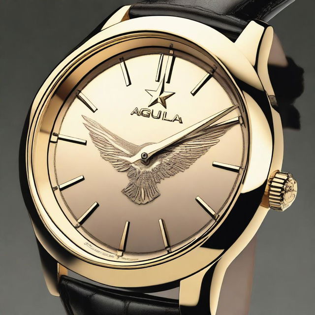 Design a stylish wristwatch featuring three stars on the face and the brand name 'Aguila'