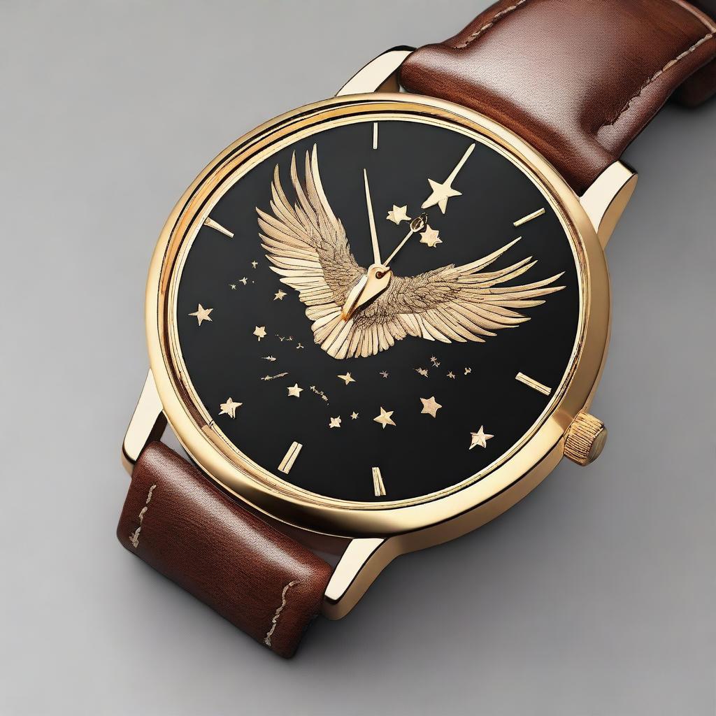 Create a wristwatch featuring the brand name 'AGUILA' and three small stars in the middle of the watch face