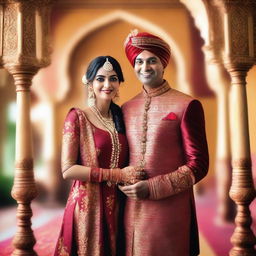 Create a detailed image of an Indian couple dressed in traditional clothing