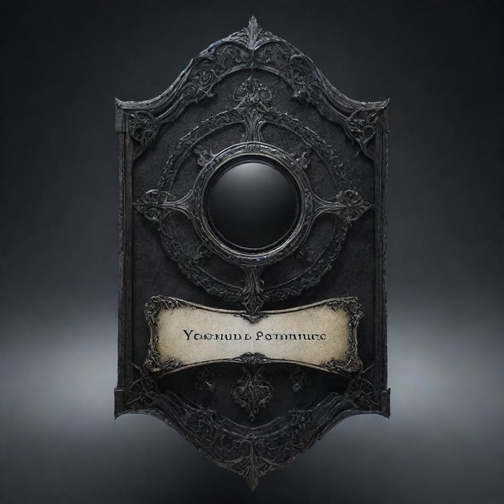 A souls-like UI banner with gothic embellishments and detailed button, set against an invisible background for text.