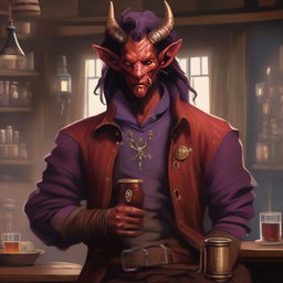 A detailed illustration of a bard tiefling wearing an eyepatch