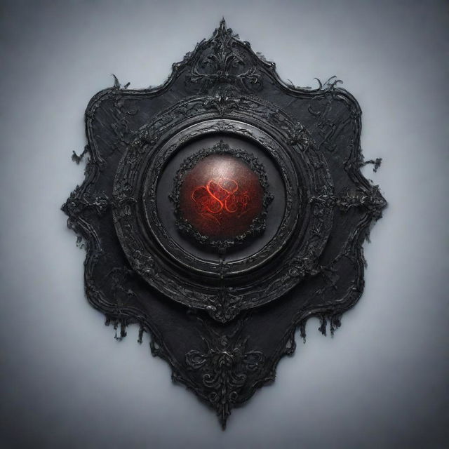 A souls-like UI banner with gothic embellishments and detailed button, set against an invisible background for text.