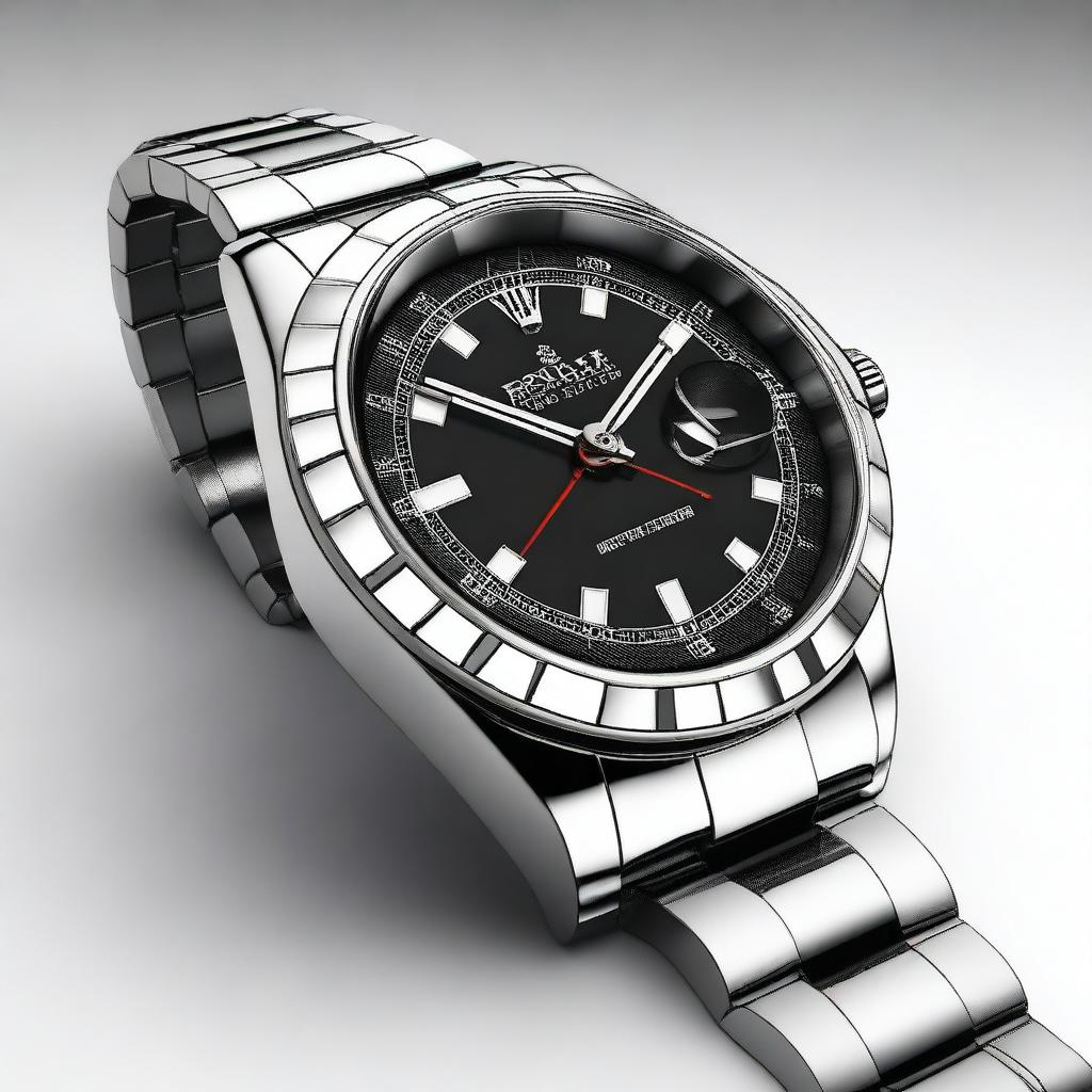 Design a luxury watch inspired by Rolex, featuring a cyclops lens over the date window