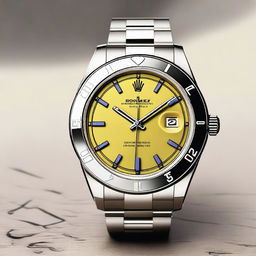 Design a luxury watch inspired by Rolex, featuring a cyclops lens over the date window